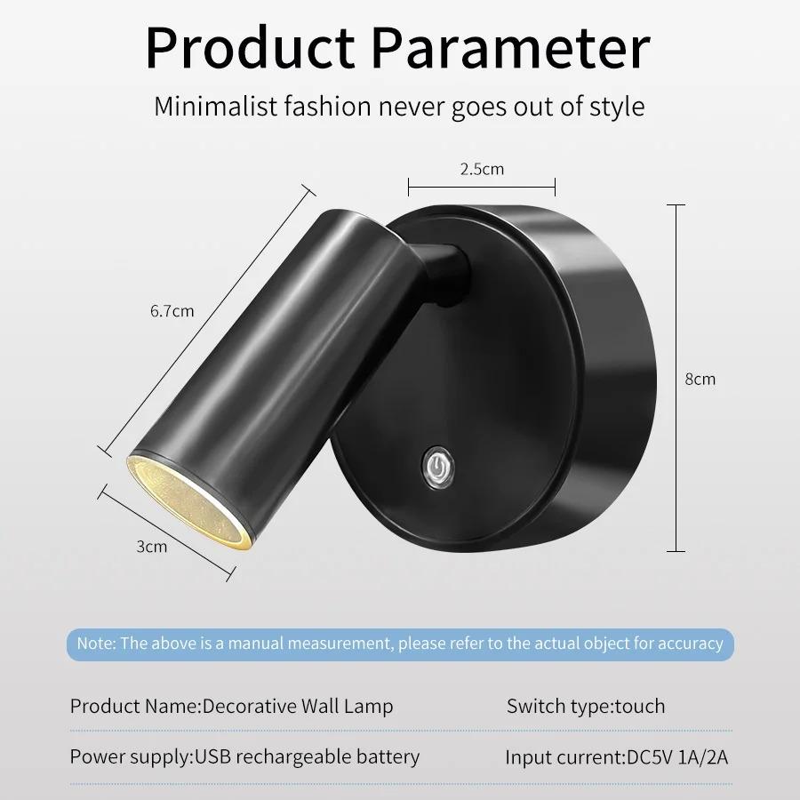 LED light magnetic USB Rechargeable Wall Light Spotlight Wireless No Punch Reading Light With Touch Switch Dimmable Bedside Lamp