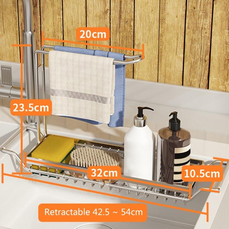 

Телескопическая раковина из нержавеющей стали, стойка, корзина для сушки посуды, корзина для слива, держатель для губки, мыла, полотенца, кухонные аксессуары X3UC L серебряный