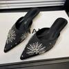 Crystal Women Slippers Elegant Pointed Toe Heeled Sandals Woman Mules Shoes 2025 Summer Fashion Slides Dress Zapatillas De Mujer