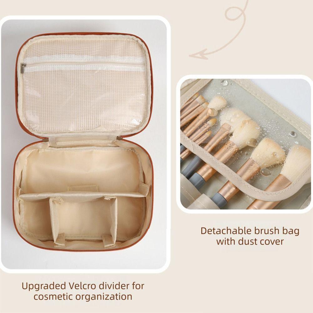 Square Detachable Makeup Bag PU Leather Waterproof Cosmetic Bag Zipper Compartmentalized Storage Beauty Case Pouch