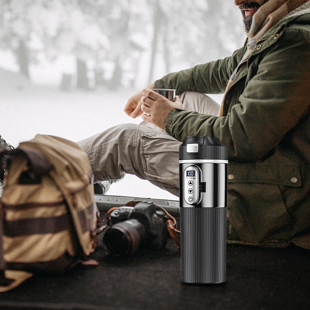 12V/24V Stainless Steel  Cup 500ML Car Heating Cup Digital LCD Display Coffee Milk Heated Kettle Smart Temperature Sensor