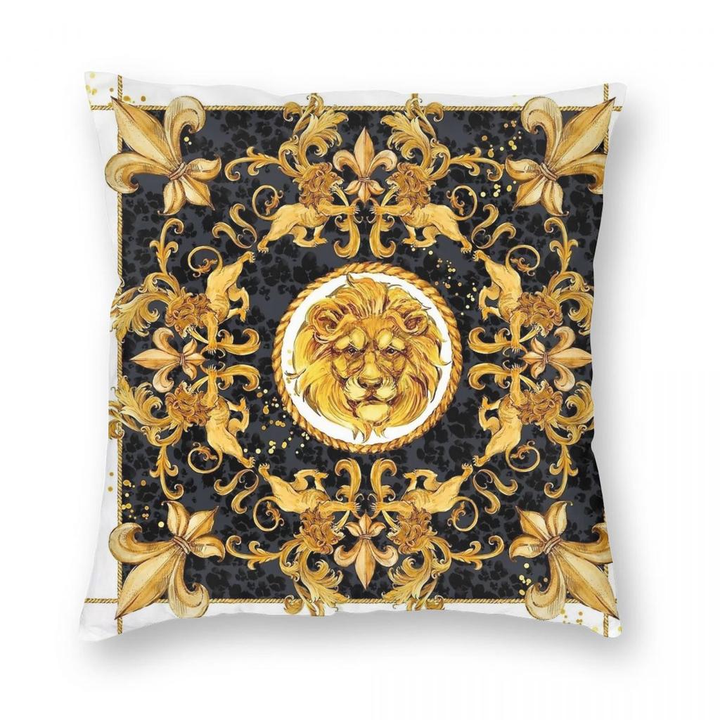 Golden Lion Damask Ornament Pillowcase Printing Cushion Cover Decorations Baroque Throw Pillow Case Cover Home Zippered 45*45cm