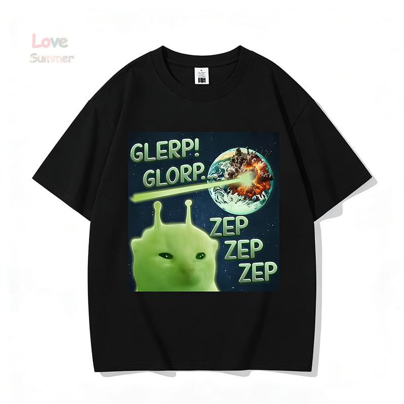 Забавная футболка с инопланетным котом Модная с коротким рукавом Повседневная Мягкая Спортивная Забавная Графичная Каваи Одежда Женская Одежда Эстетичная Винтажная S белый