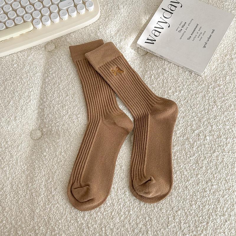 Women s Mid-Calf Bow Socks - Autumn/Winter Striped, Versatile Casual Over-the-Knee Slouch Style One Size
