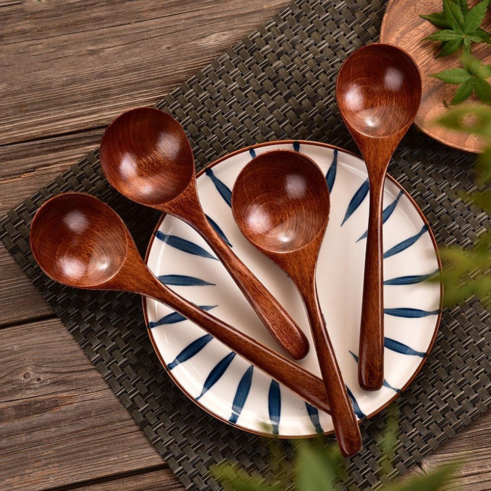 5Pcs Wood Rice Spoon Smooth Mixing Spoon Lightweight Soup Ladle Kitchen Use