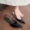 High-heeled baotou kitten heel temperament pointed head half-drag wear thin heel apricot single shoes French stunning sandals 2025 summer