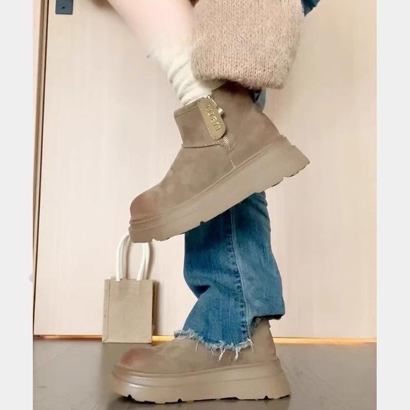 New Thick-soled Snow Boots for Women, Short Boots with Fleece Waterproof Cotton Shoes