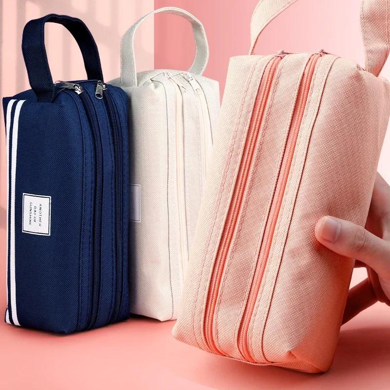 Large Capacity Pencil Cases Double Layer Simple Canvas Bags for Girls Back to School School Office Supplies Stationery