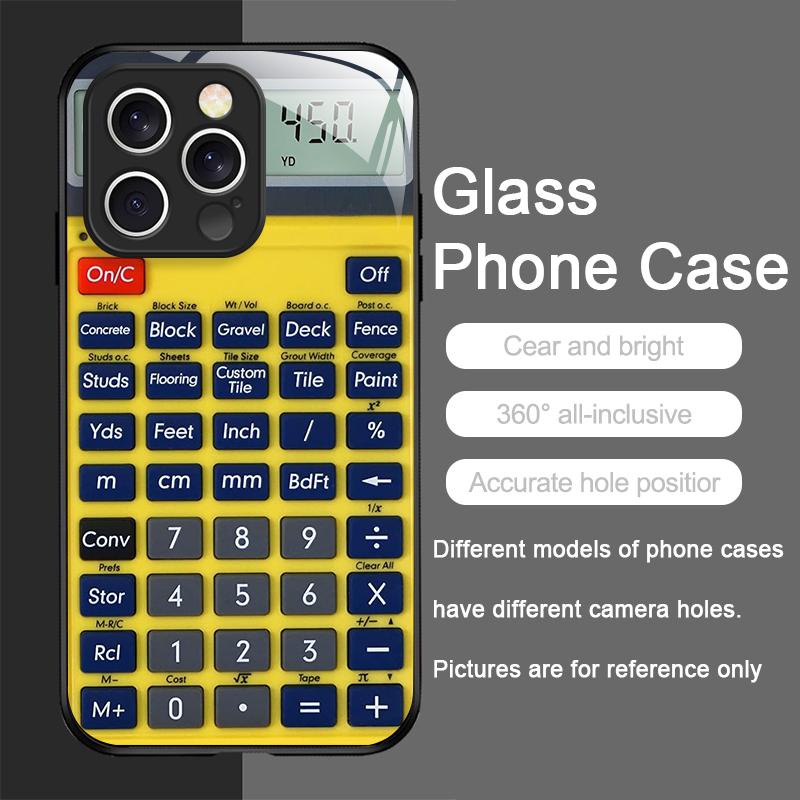 Funny Digital Calculator Pattern Tempered Glass Phone Case for IPhone 17 16 Pro Max 15 14 13 12 Mini 11 X XS MAX 7 8 Plus Cover