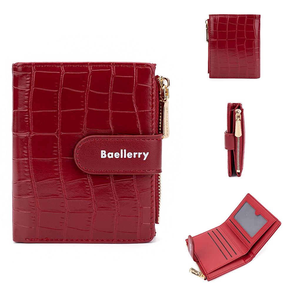 

Women s Stone Grain Wallet with Buckle and Zipper Coin Purse малиновый