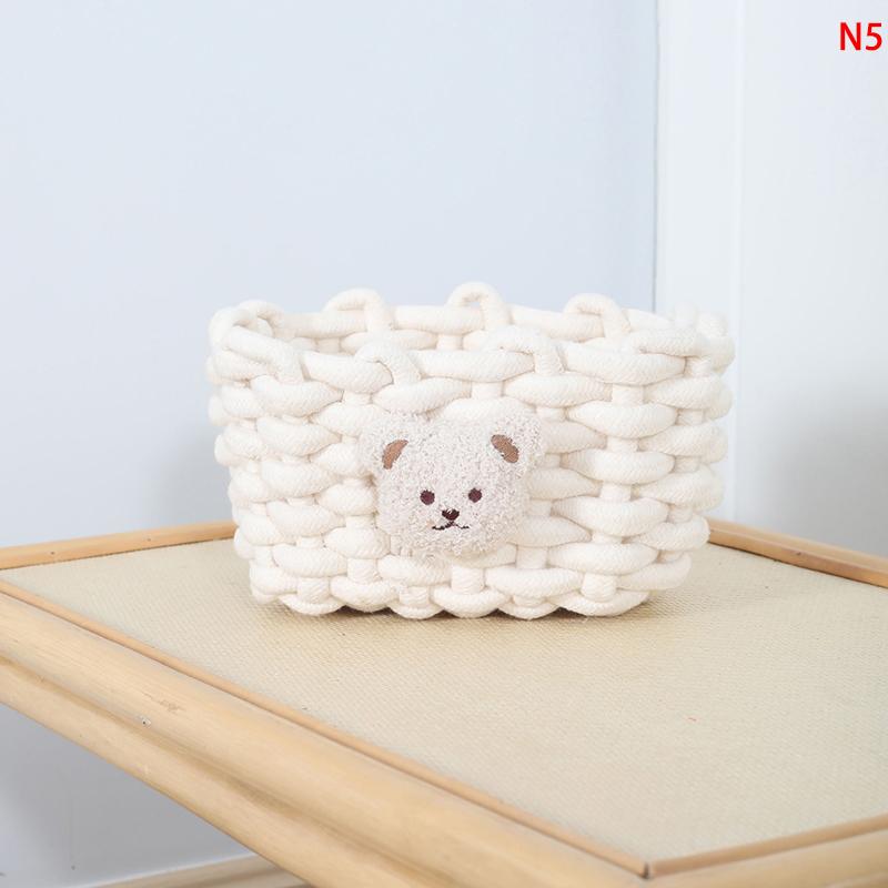 Handmade Woven Cotton Rope Storage Basket Cartoon Animals Little Bear Kids Toys Cosmetics Desktop Organizer Sundries Storage Box