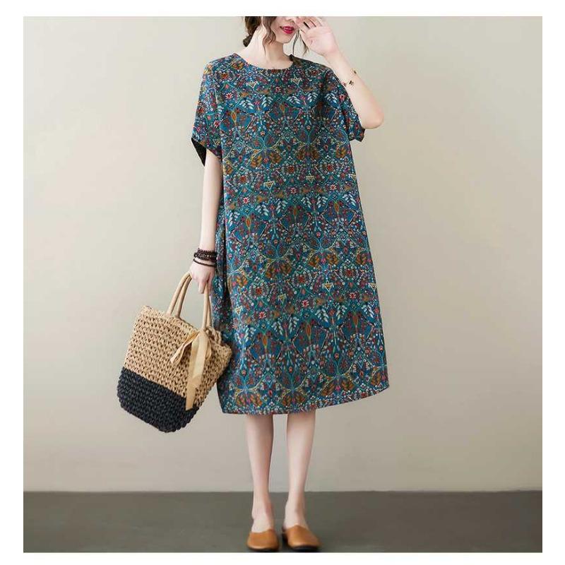 Vintage Flower Literary Knee-length Mid-length Dress Temperament Female