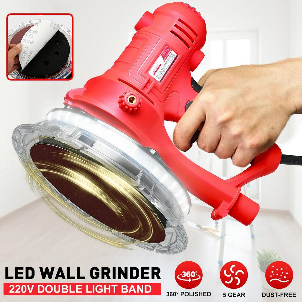 Macchina Levigatrice Lucidatrice Manuale per Stucco 1250W 6 Velocità 3500 giri/min con Luce LED e Sacchetto Raccogli Polvere Macchina Lucidatrice per Muri Levigatrice per Cartongesso Levigatura
