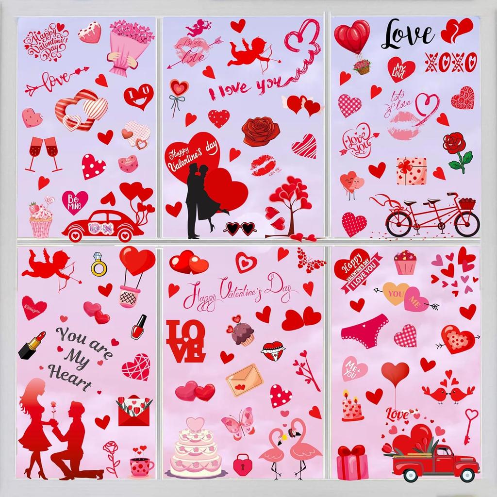 Valentines Day Decor Window clings 10 Sheet for Glass Windows Double-Sided Valentines Day Decorations Heart Window Decal