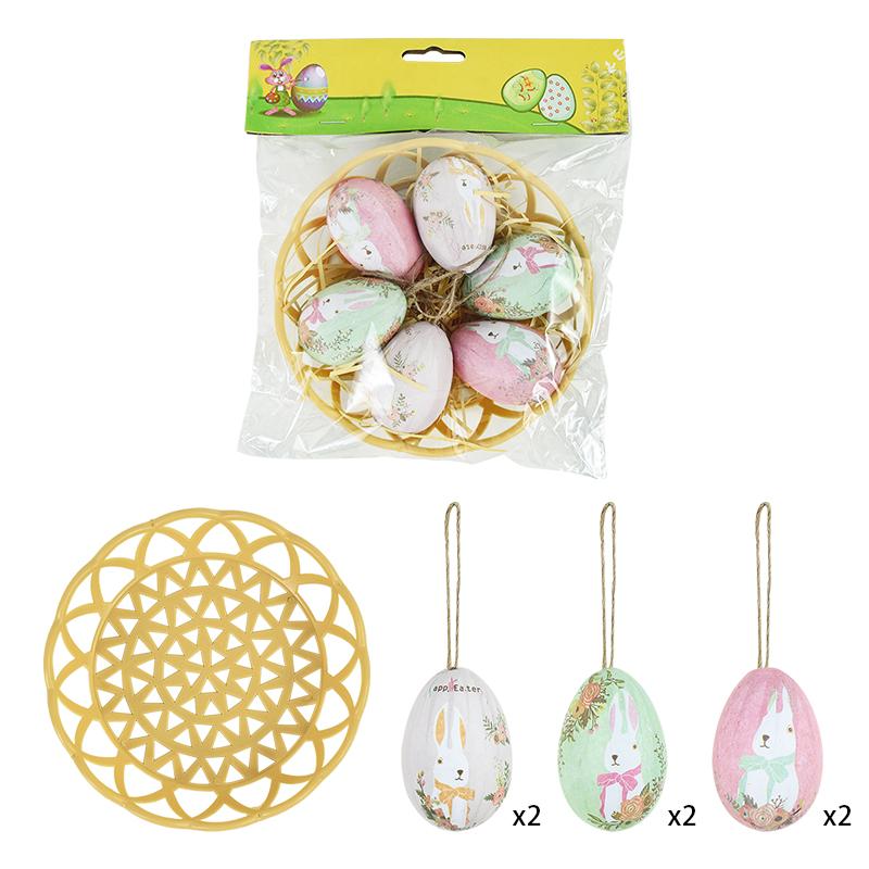 6 Stück Osterei mit Korb Hase Schaumeier Hängende Ornamente Ostern Heimdekoration 2024 Feiertags-Partyzubehör Kindergeschenke