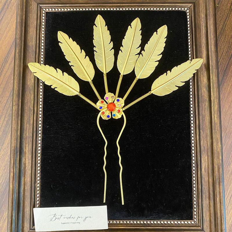 1PC Headwear Headdress Vintage Flower Rhinestone Hair Accessories Hairpin Ethnic Thai Hair Sticks Metal Leaves U-shaped