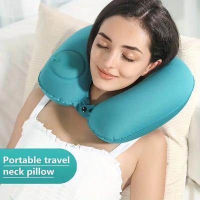Neck Support Press On Inflatable Pillow To Relax Neck Travel U-shaped Pillow Foldable and Portable with Leak Proof Device