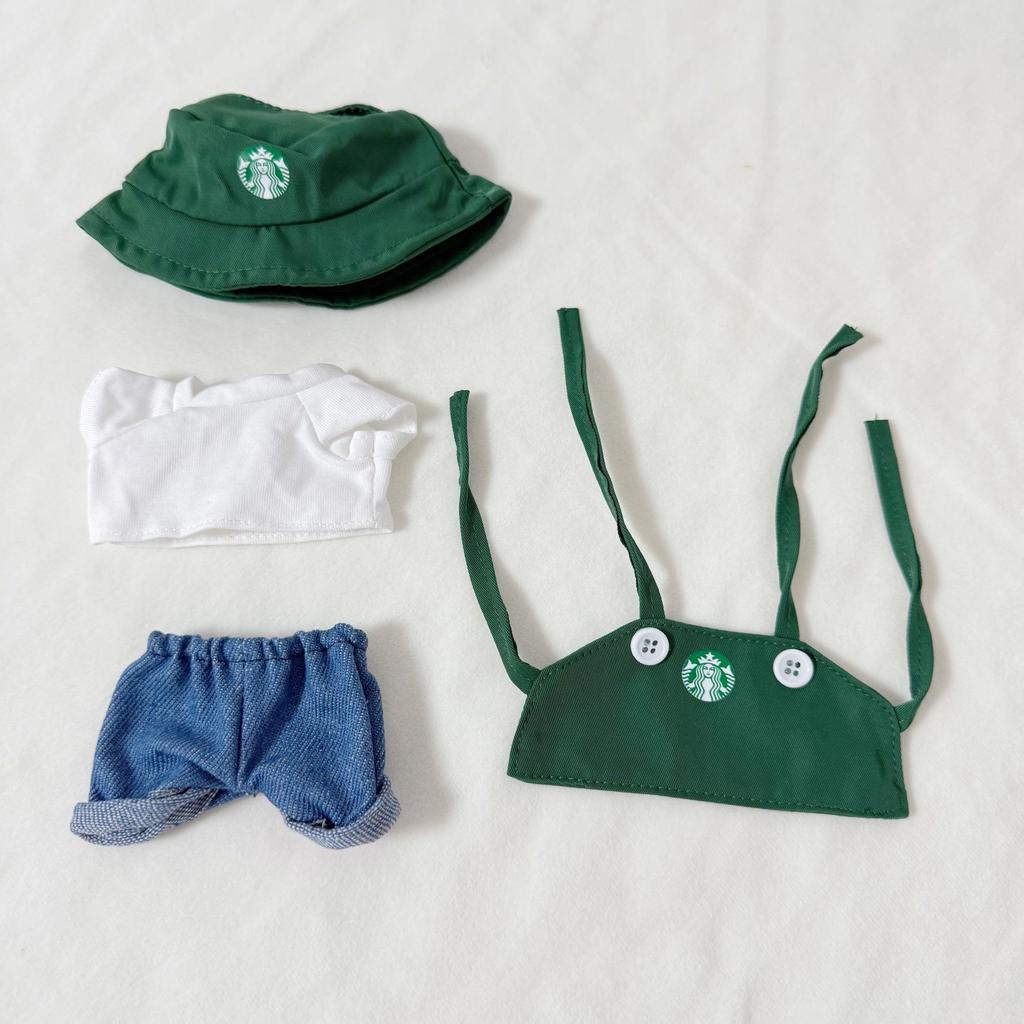 For Labubu V1 V2 V3 Doll Clothing Fashion Overalls Bib Hat T-Shirt Shorts Shoes Set Kawaii Coffee Working Clothes Accessories