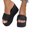 Women's Woven Single Strap Platform Sandals, Plus Size Chunky Heel Beach Slides
