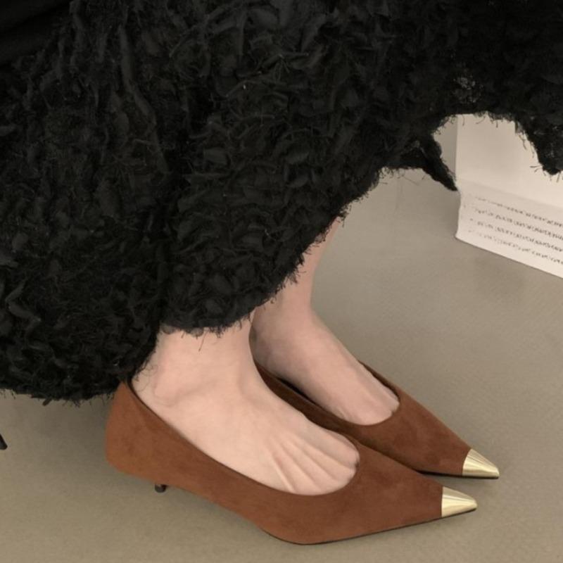 French Pointed Toe Leopard Pattern Temperament Shallow Mouth Single Shoes Women's Spring and Autumn New Suede Stiletto Shoes