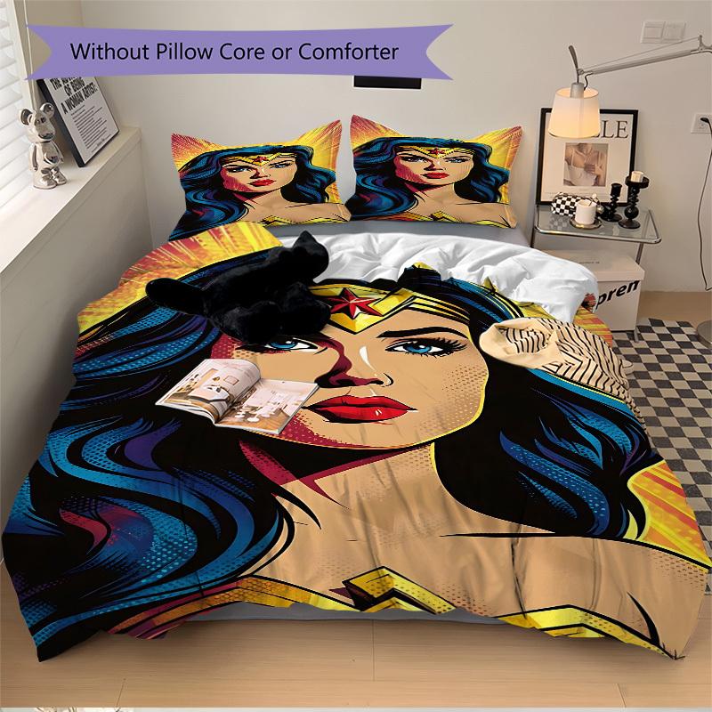 3pcs Wonder Woman, Superhero Cover Set,Soft Comfortable Duvet Cover,Guest Room (1*Duvet Cover + 2*Pillowcases, Without Core) yy251024004