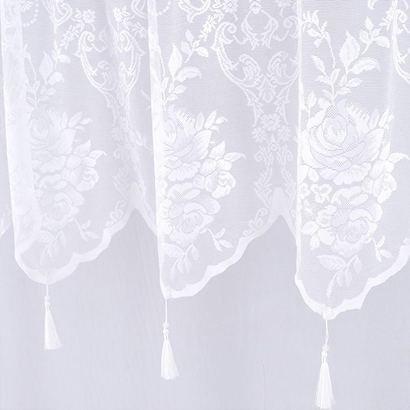 Sheer Lace Curtain Panel With Rod Pocket Tassel Trim Living Room Kitchen Dining Entryway Decor