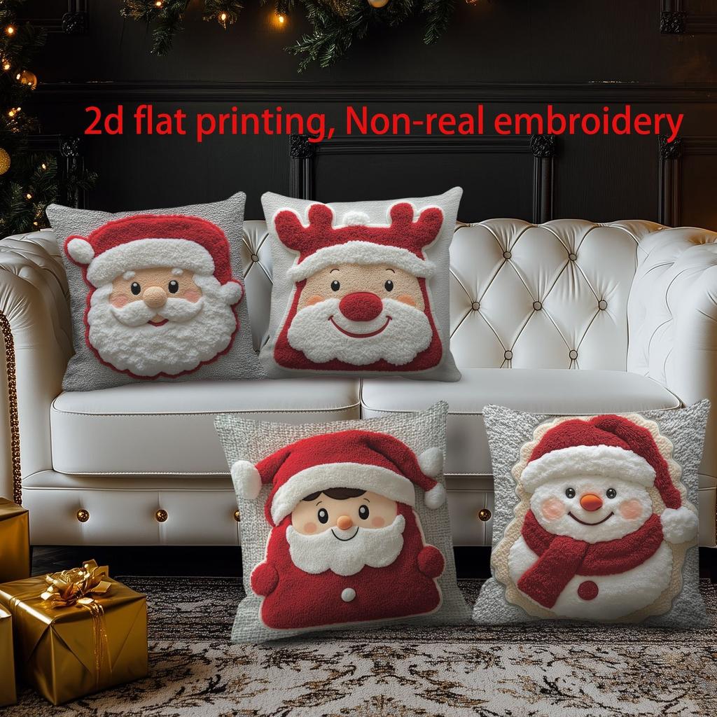 Christmas Is Cute and fun!Santa Claus & Snowman Pattern On Pillowcase New Year Home Decoration 2d Flat Printing