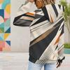 Women Plus Size Long Sleeve Geometric Printed Blue White Hoodie Pullover With Kangaroo Pocket