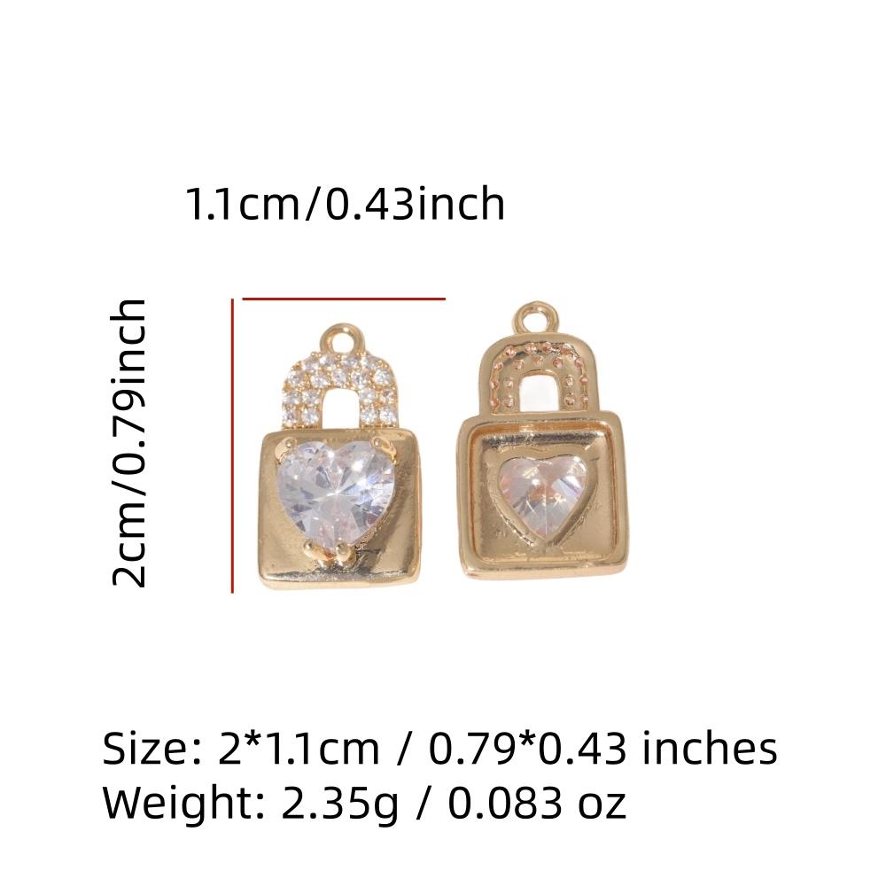 Romantic Heart Lock Pendant Charms, Golden Plated Copper Inlaid Heart Zirconia Findings for Handmade Jewelry Accessories