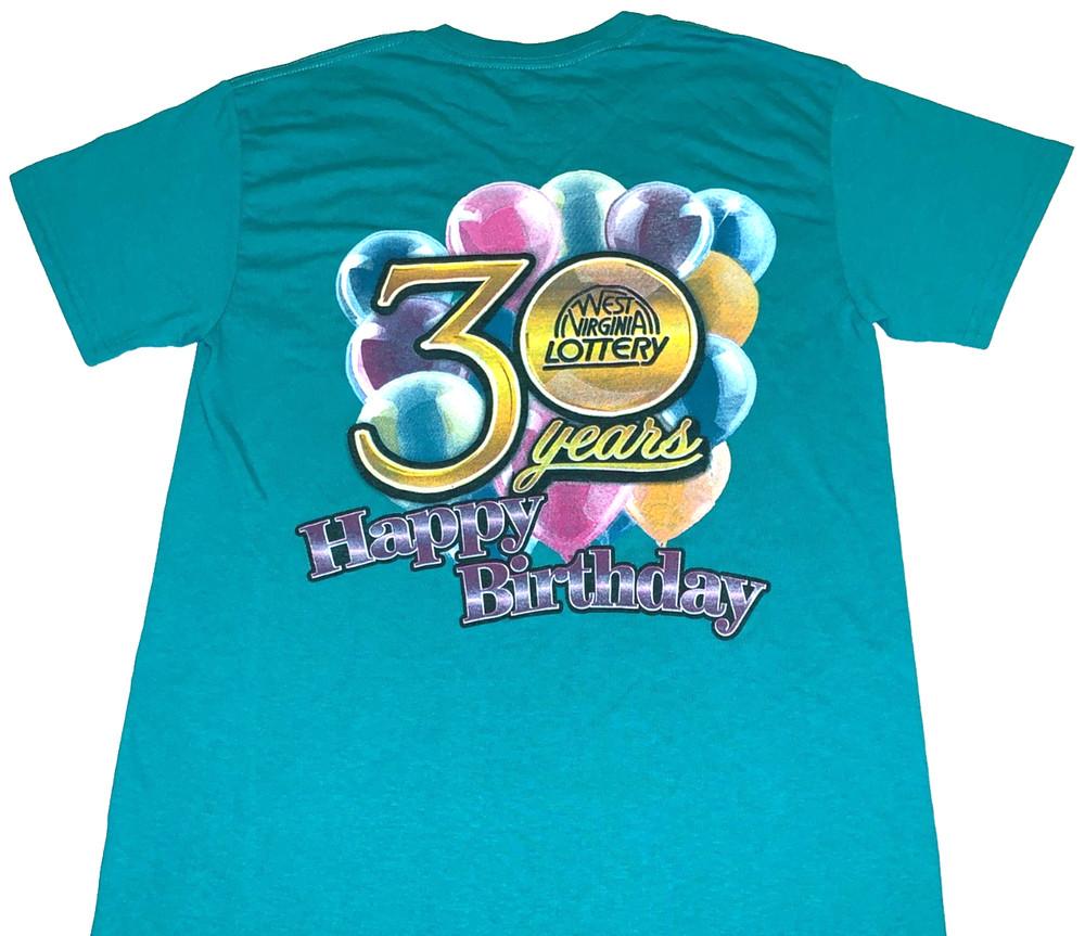 Rare Vintage 2014 West Virginia Lottery 30 Year Happy Birthday T-Shirt New SMALL Unisex T-Shirt M