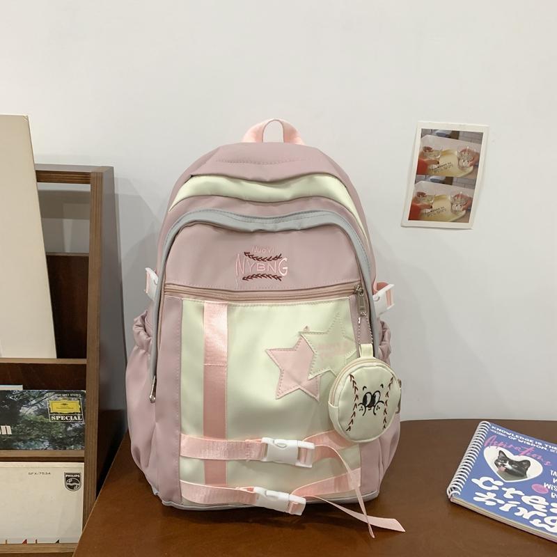 Студенческий школьный женский рюкзак с контрастным цветом и пятиконечной звездой — фото 9