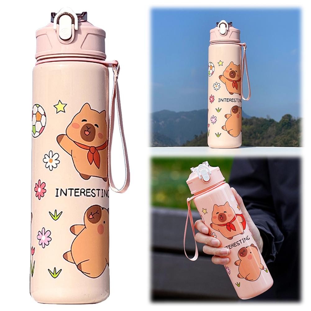 700 ml Söt Kapybara Vattenkopp med Sugrör & Handtag Sportvattenflaska Stor Kapacitet Resevattenkopp för Fitness Sport