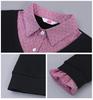 Khmer Farbblock-Revers Zweiteiliger Look Damen Langarm Herbst/Winter Pullover-Shirt