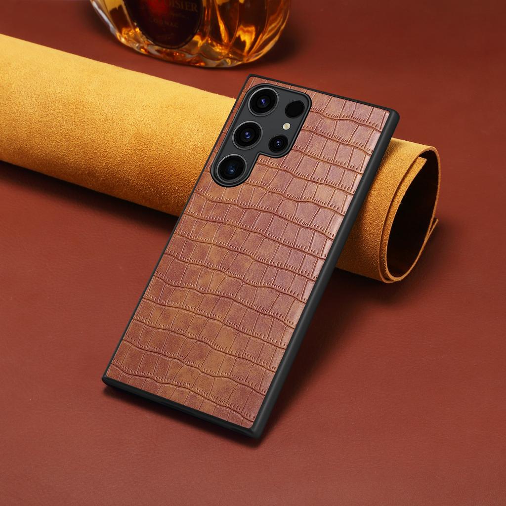 For Samsung Galaxy S25 Ultra Case Crocodile Texture Design Leather Slim Back Cover