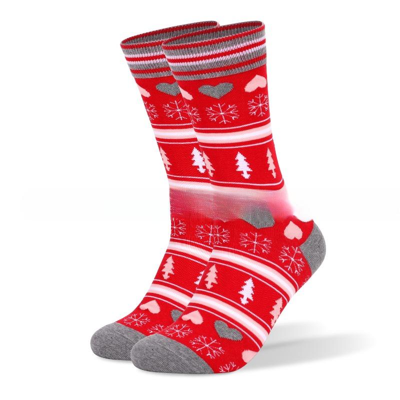 

Женские осенние новые хлопковые носки до середины икры с Санта-Клаусом и оленями на Рождество 1 pair серый