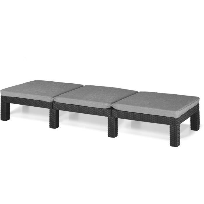 Bain de soleil - Allibert by KETER – DAYTONA – en résine imitation rotin tressé – coussin – dossier réglable - gris graphite