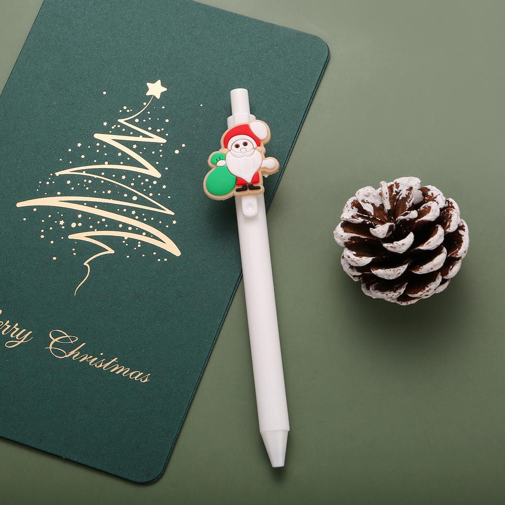 24PCS Novelty Christmas Santa Claus Snowman Patch Pen, 0.5mm Black Fine Point Retractable Pens, Durable Plastic,Suitable Office School Use