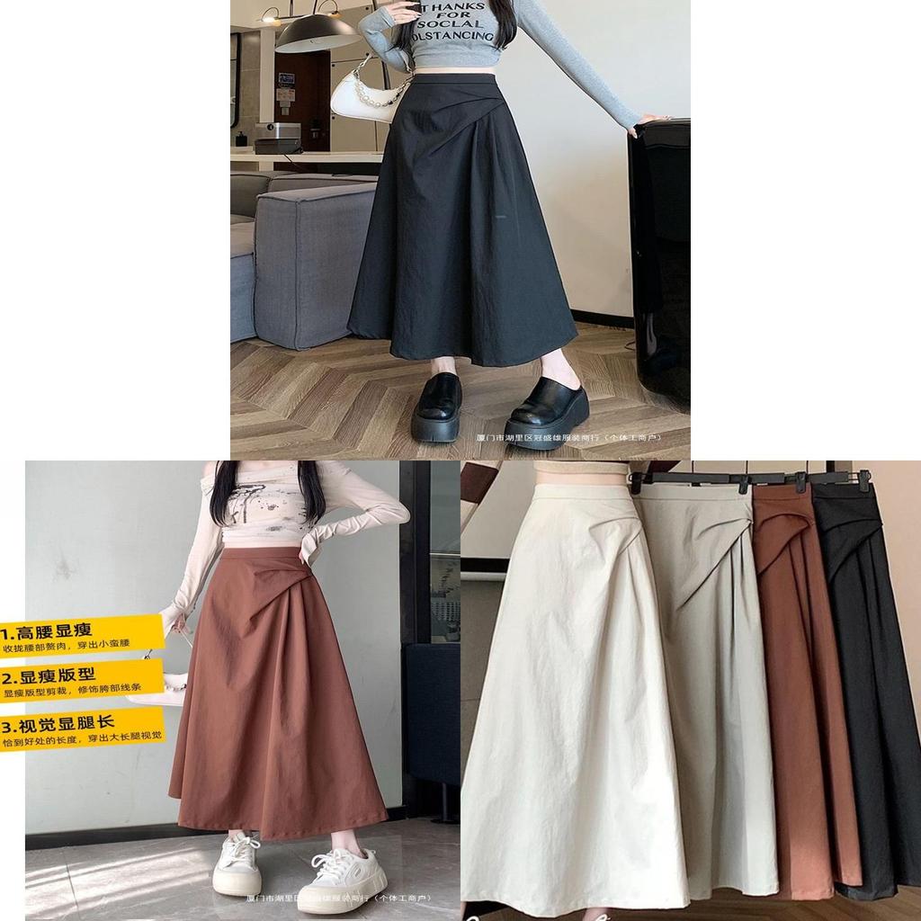 Womens Black Irregular Hem Cotton Blend Midi Skirt For Autumn Winter Fashion