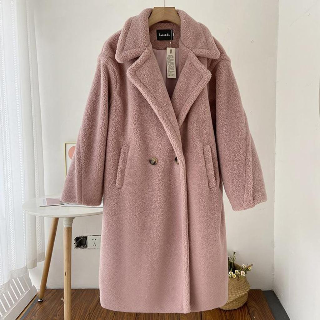 2024 Winter Long Faux Fur Coat Women Winter Lamb Fur Plush Coat Ladies Blazer Collar Lapel Fluffy Jacket Fashion Overcoat Elegant Outerwear