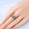 925 Sterling Silver Vintage Angel Wings & Cross Double Band Ring Adjustable Open Ring for Women Girls Daily Wear Jewelry Gift