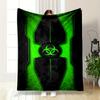 Biohazard Symbol with Green Hexagon Design Flannel Blanket for Bedroom, Living Room, Sofa, and Nap Sofas