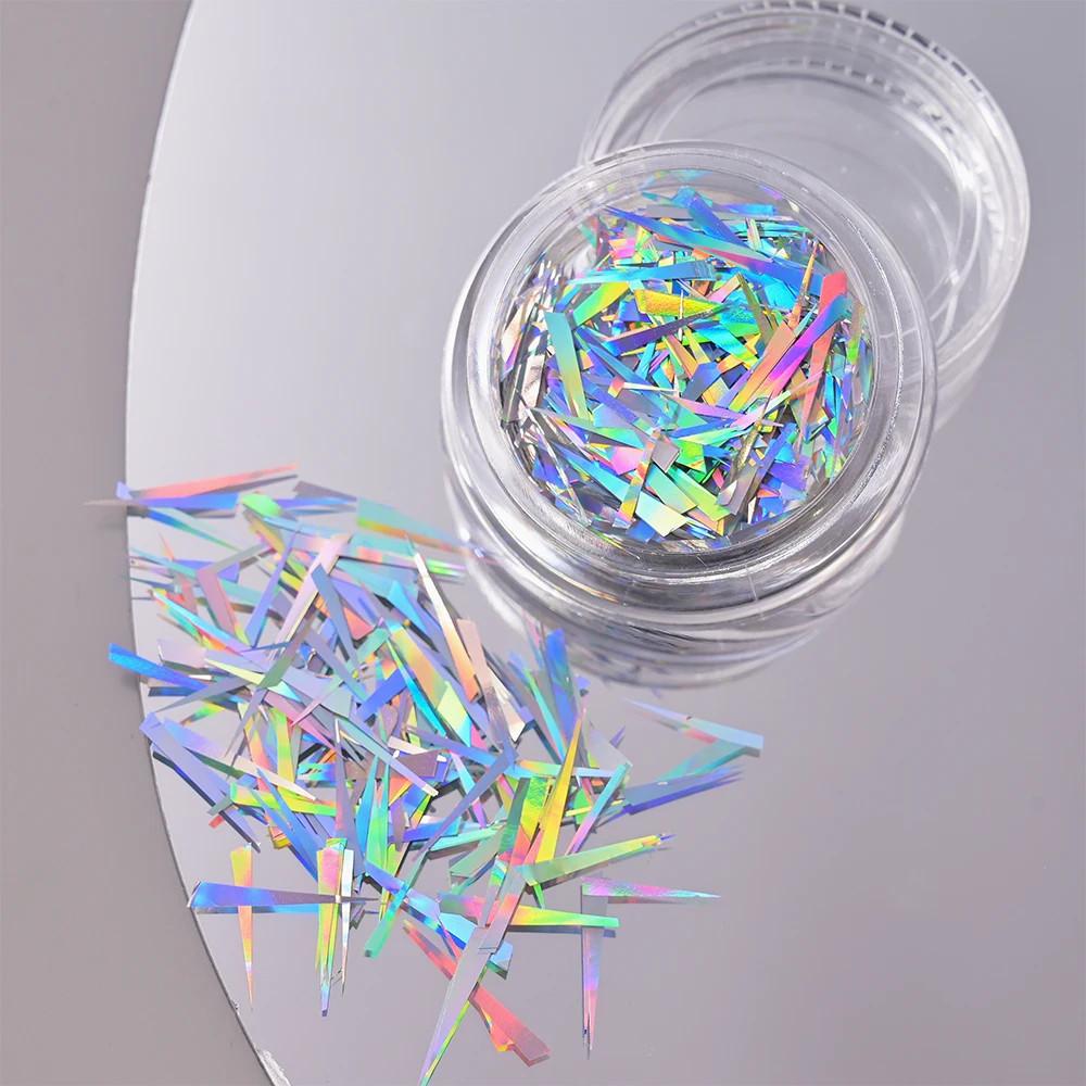

1 коробка нерегулярных голографических битых стеклянных бумажных наклеек на ногти с фольгой «Аврора» с градиентными лазерными хлопьями, наклейка «сделай сам» аксессуары для маникюра Deco