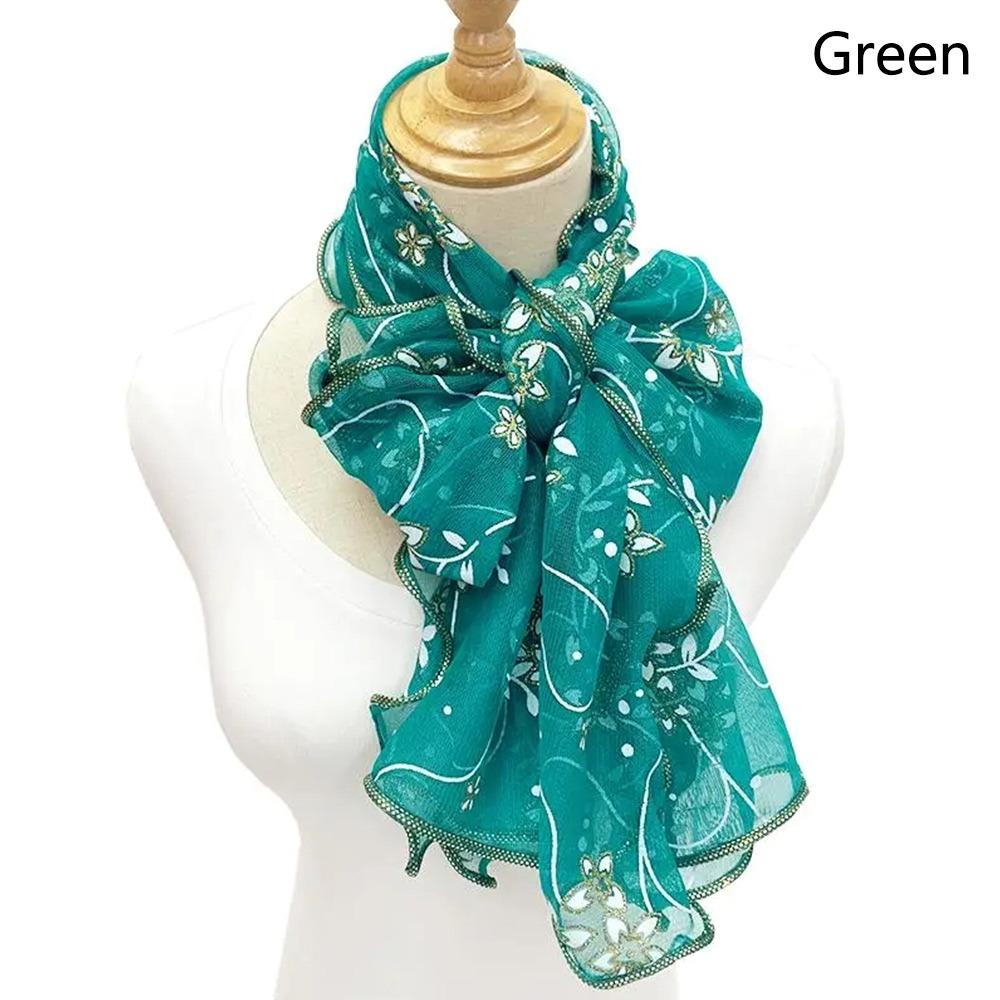 

1Pcs New Lightweight Lace Scarf Elegant Print Silk Neckerchief Shawl Headband Wraps Hair Accessories Bandana зелёный