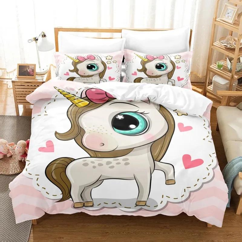 Carton Unicorn Comfortable Quilt Cover Set Children Kids Winter Soft Duvet Cover Sets ,twin Ful Quen King Bedrom Set Home Textile House De Couete