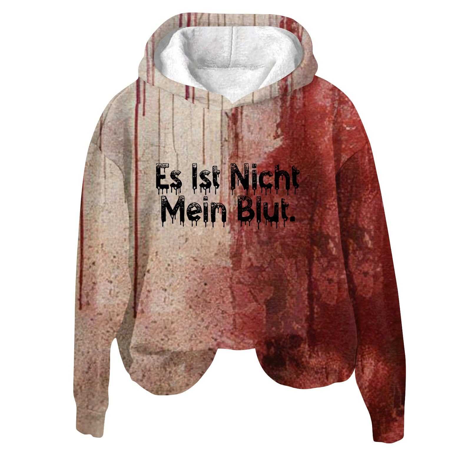 

Women s 3D Bloody Letters Printed Long Sleeved Loose Hooded Sweatshirt New Halloween Ladies Casual Long Sleeved Pullover S