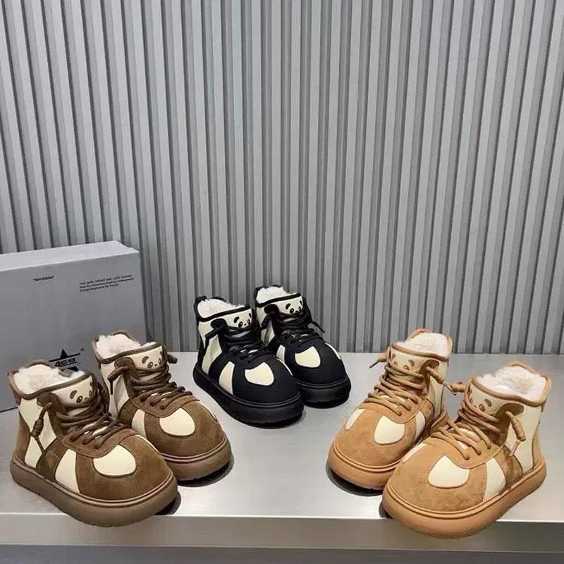 Fashion Panda Cotton Shoes Platform Ankle Winter Boots for Women Thicken Fur Snow Boots 2025 New Cotton Soft Leisure Original Woman Shoes