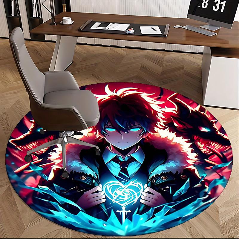 1pc Anime Design Round Carpet - Demon Slayer Theme, Office Chair Mat, Non-Slip Rug for Home Decor, Seasonal Gift, Suitable for Office, Living Room