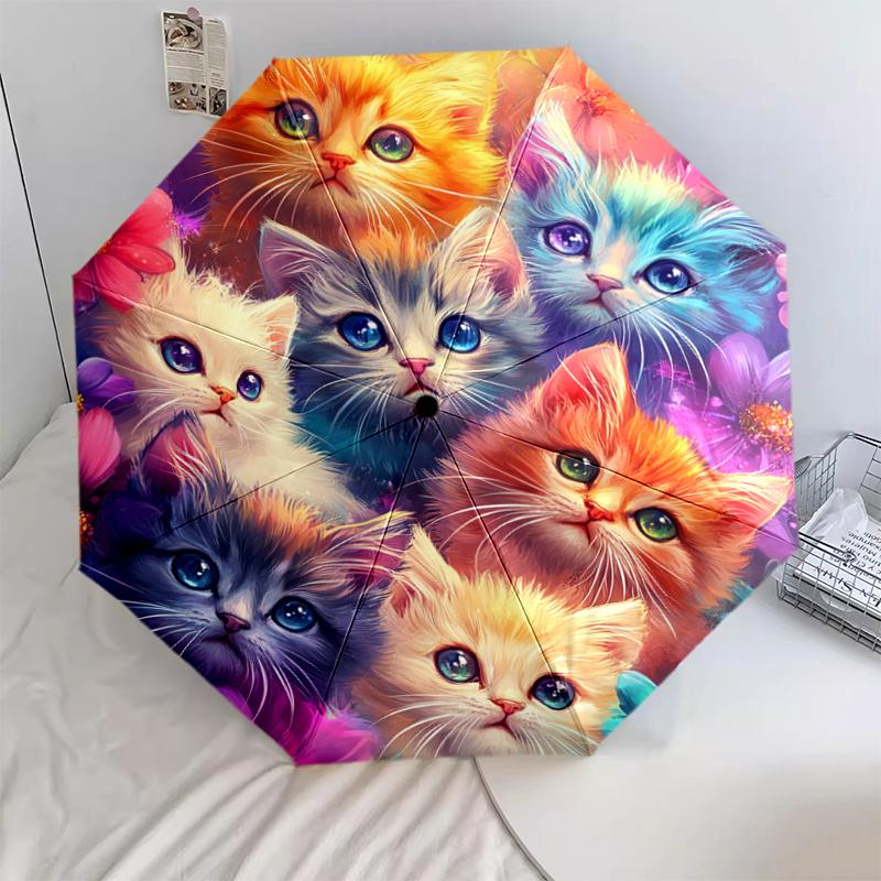 1 PC Automatic Folding Umbrella - Fox, Cat, Rooster Pattern, Portable & Foldable Design with 8 Ribs, Christmas Birthday Gifts