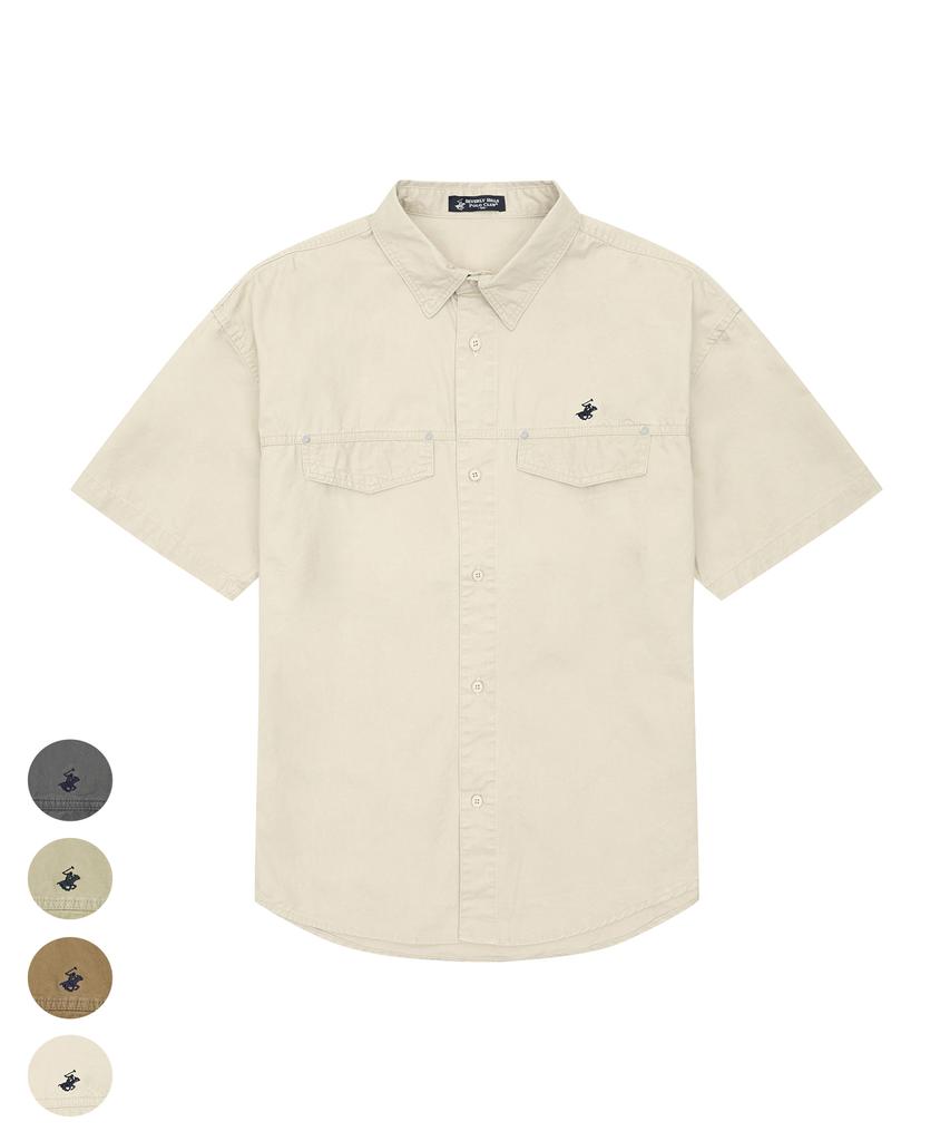 BHPOLOCLUB Men'S Washed Flap Pocket Short Sleeve Shirt 4 Colors Sh102