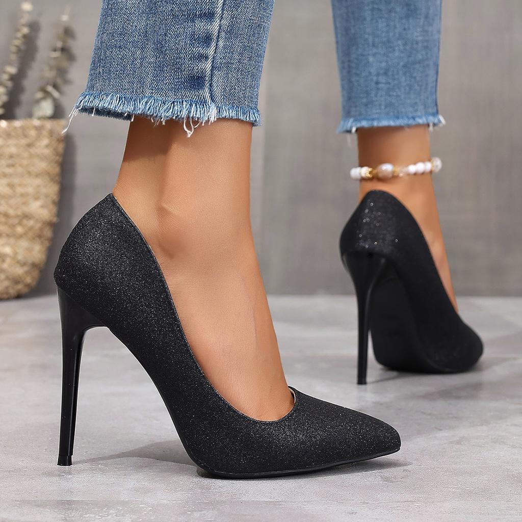 Cross Mirror Outer Size Large Size New European and American Style Pointed Head Shallow Mouth Single Shoes Women's Temperament Thin Heel High Heels